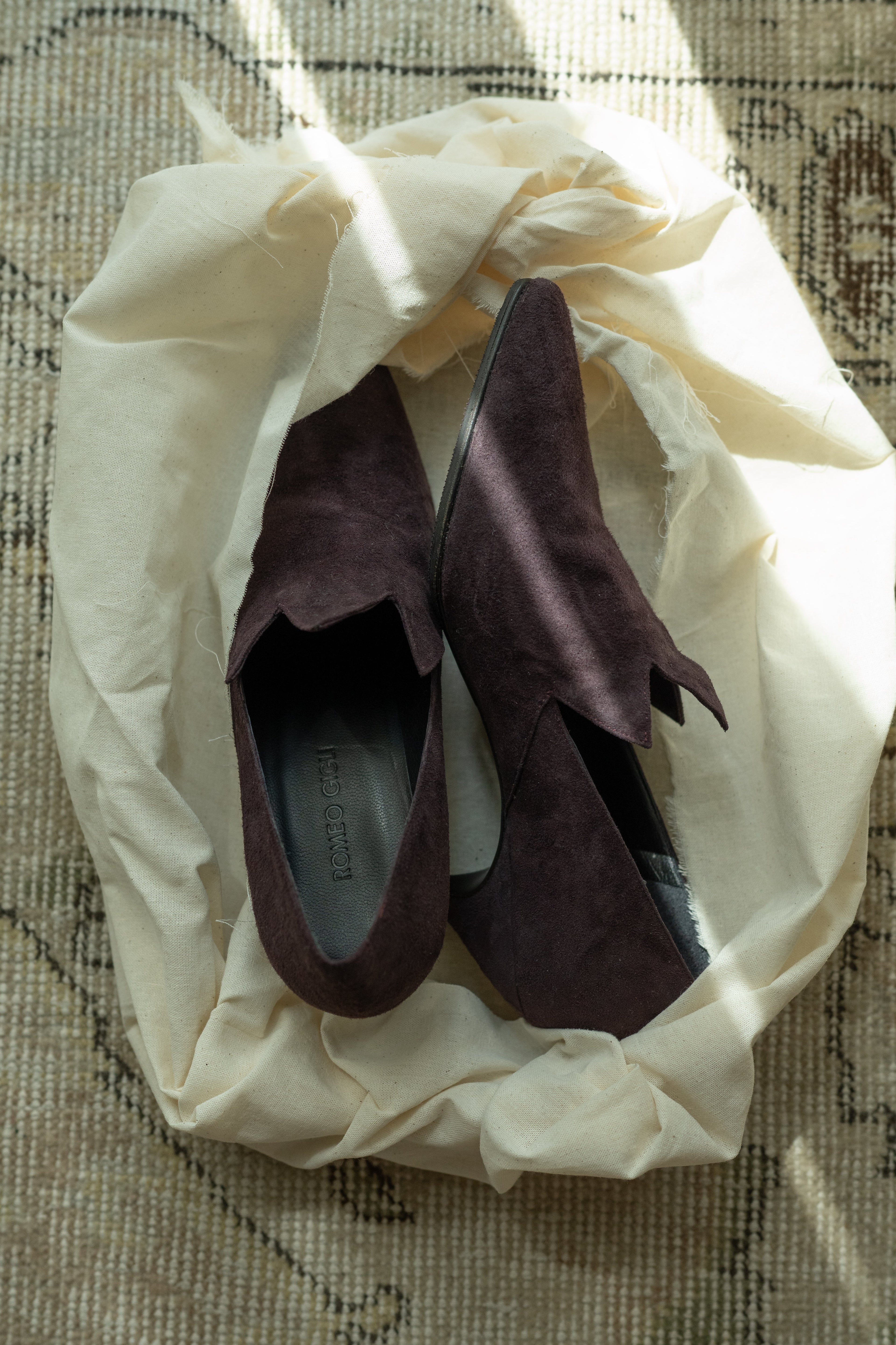 Romeo Gigli 1990s Dark Purple “Witch” Kitten Heels